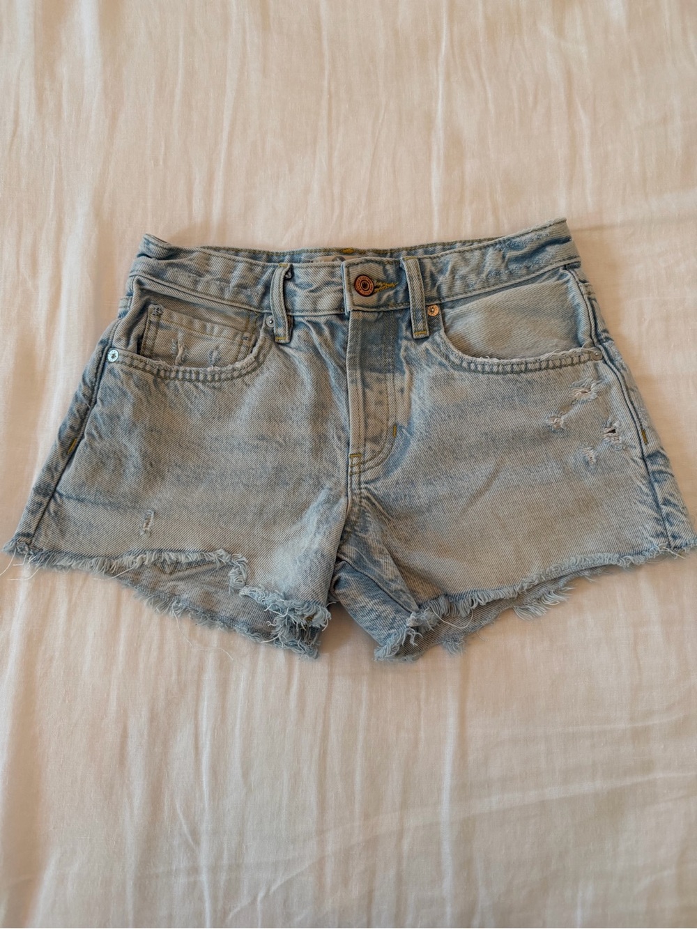 Free People Light Blue Distressed Denim Cutoff Shorts